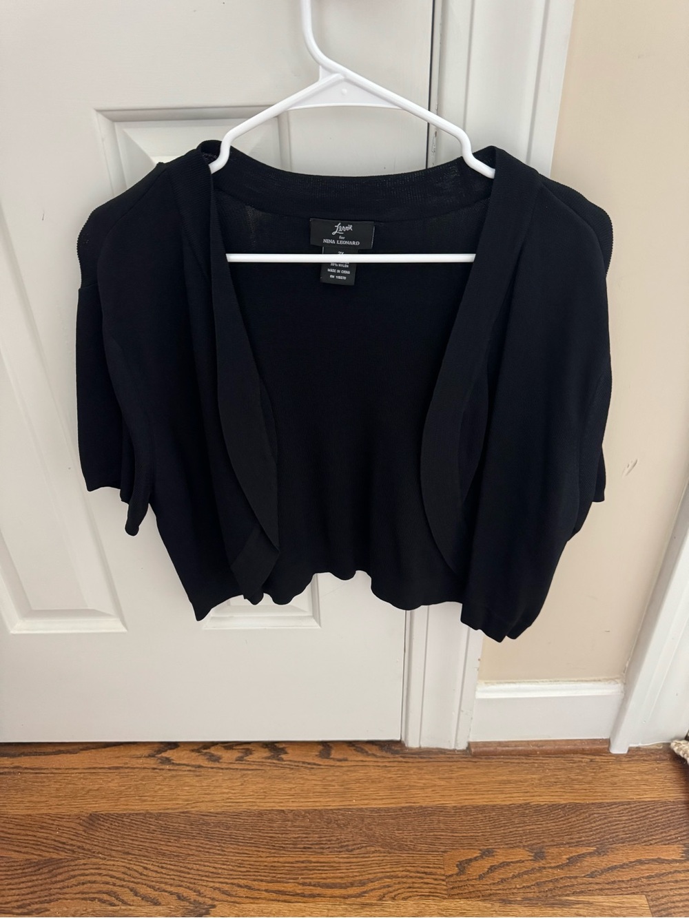Nina Leonard Black Cropped Open-Front Bolero Shrug